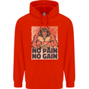 Gym Tiger No Pain No Gain Training Top Childrens Kids Hoodie Bright Red