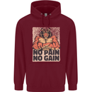 Gym Tiger No Pain No Gain Training Top Childrens Kids Hoodie Maroon