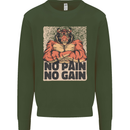 Gym Tiger No Pain No Gain Training Top Kids Sweatshirt Jumper Forest Green
