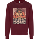 Gym Tiger No Pain No Gain Training Top Kids Sweatshirt Jumper Maroon