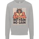 Gym Tiger No Pain No Gain Training Top Kids Sweatshirt Jumper Sports Grey