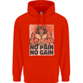 Gym Tiger No Pain No Gain Training Top Mens 80% Cotton Hoodie Bright Red