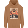 Gym Tiger No Pain No Gain Training Top Mens 80% Cotton Hoodie Caramel Latte