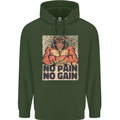 Gym Tiger No Pain No Gain Training Top Mens 80% Cotton Hoodie Forest Green