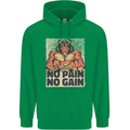 Gym Tiger No Pain No Gain Training Top Mens 80% Cotton Hoodie Irish Green