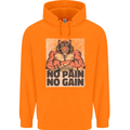 Gym Tiger No Pain No Gain Training Top Mens 80% Cotton Hoodie Orange