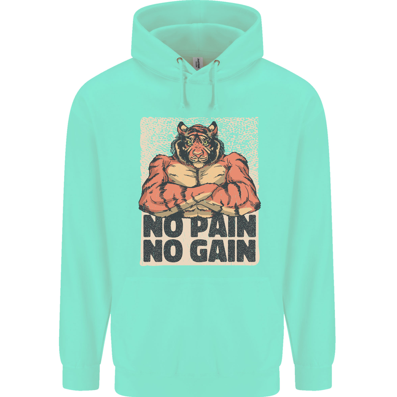 Gym Tiger No Pain No Gain Training Top Mens 80% Cotton Hoodie Peppermint