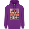 Gym Tiger No Pain No Gain Training Top Mens 80% Cotton Hoodie Purple