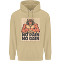 Gym Tiger No Pain No Gain Training Top Mens 80% Cotton Hoodie Sand