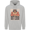Gym Tiger No Pain No Gain Training Top Mens 80% Cotton Hoodie Sports Grey