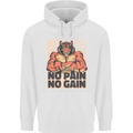 Gym Tiger No Pain No Gain Training Top Mens 80% Cotton Hoodie White