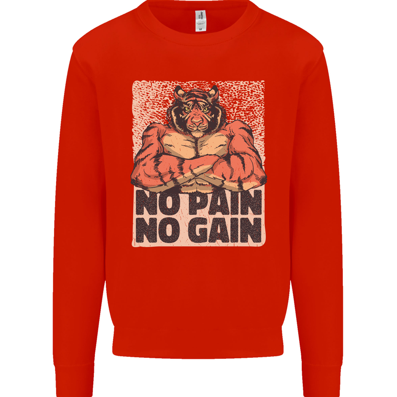 Gym Tiger No Pain No Gain Training Top Mens Sweatshirt Jumper Bright Red