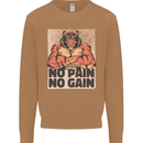 Gym Tiger No Pain No Gain Training Top Mens Sweatshirt Jumper Caramel Latte