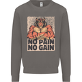 Gym Tiger No Pain No Gain Training Top Mens Sweatshirt Jumper Charcoal