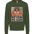 Gym Tiger No Pain No Gain Training Top Mens Sweatshirt Jumper Forest Green