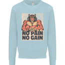 Gym Tiger No Pain No Gain Training Top Mens Sweatshirt Jumper Light Blue