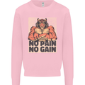 Gym Tiger No Pain No Gain Training Top Mens Sweatshirt Jumper Light Pink