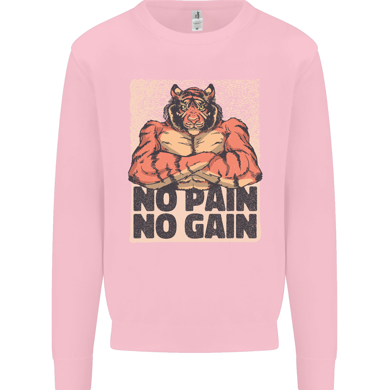 Gym Tiger No Pain No Gain Training Top Mens Sweatshirt Jumper Light Pink
