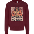 Gym Tiger No Pain No Gain Training Top Mens Sweatshirt Jumper Maroon