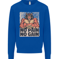 Gym Tiger No Pain No Gain Training Top Mens Sweatshirt Jumper Royal Blue