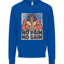 Gym Tiger No Pain No Gain Training Top Mens Sweatshirt Jumper Royal Blue