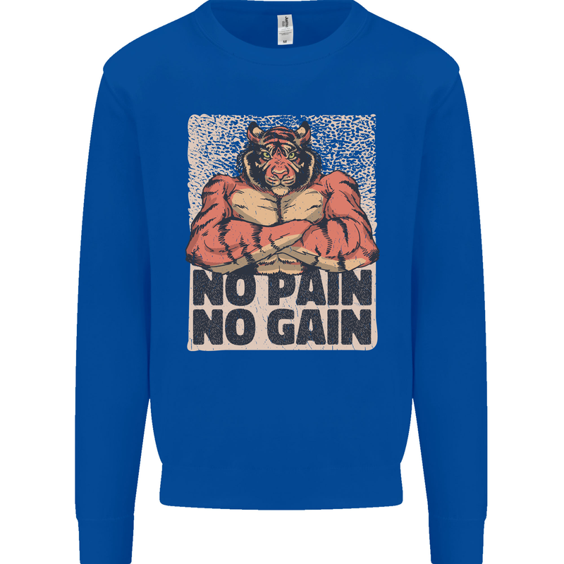 Gym Tiger No Pain No Gain Training Top Mens Sweatshirt Jumper Royal Blue