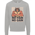 Gym Tiger No Pain No Gain Training Top Mens Sweatshirt Jumper Sports Grey