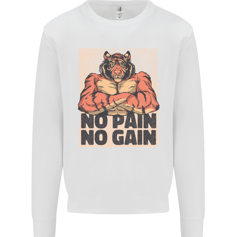 Gym Tiger No Pain No Gain Training Top Mens Sweatshirt Jumper White