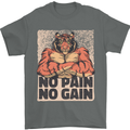 Gym Tiger No Pain No Gain Training Top Mens T-Shirt Cotton Gildan Charcoal