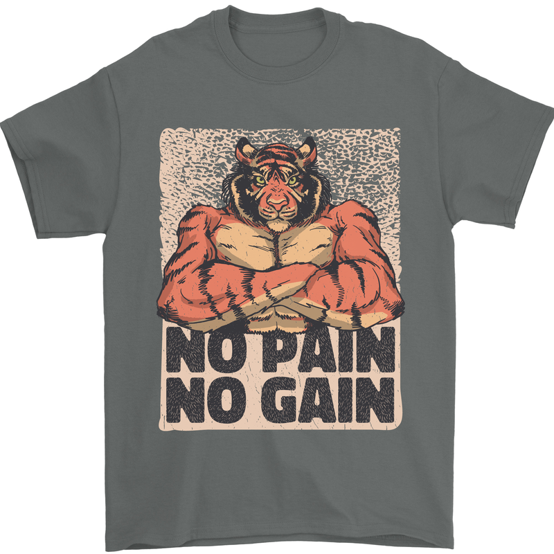 Gym Tiger No Pain No Gain Training Top Mens T-Shirt Cotton Gildan Charcoal