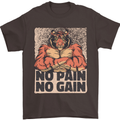 Gym Tiger No Pain No Gain Training Top Mens T-Shirt Cotton Gildan Dark Chocolate