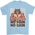 Gym Tiger No Pain No Gain Training Top Mens T-Shirt Cotton Gildan Light Blue
