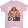 Gym Tiger No Pain No Gain Training Top Mens T-Shirt Cotton Gildan Light Pink