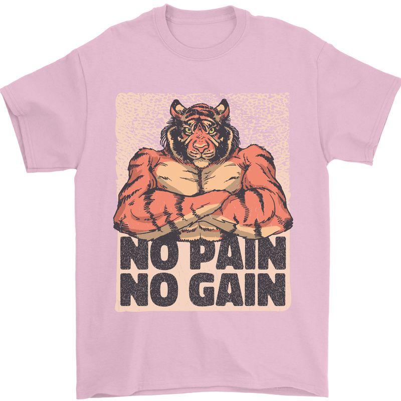 Gym Tiger No Pain No Gain Training Top Mens T-Shirt Cotton Gildan Light Pink
