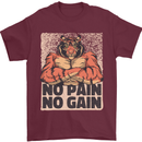 Gym Tiger No Pain No Gain Training Top Mens T-Shirt Cotton Gildan Maroon
