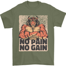 Gym Tiger No Pain No Gain Training Top Mens T-Shirt Cotton Gildan Military Green