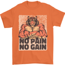 Gym Tiger No Pain No Gain Training Top Mens T-Shirt Cotton Gildan Orange