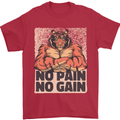 Gym Tiger No Pain No Gain Training Top Mens T-Shirt Cotton Gildan Red