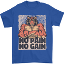 Gym Tiger No Pain No Gain Training Top Mens T-Shirt Cotton Gildan Royal Blue
