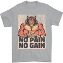 Gym Tiger No Pain No Gain Training Top Mens T-Shirt Cotton Gildan Sports Grey