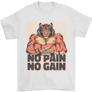 Gym Tiger No Pain No Gain Training Top Mens T-Shirt Cotton Gildan White