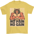 Gym Tiger No Pain No Gain Training Top Mens T-Shirt Cotton Gildan Yellow