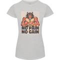 Gym Tiger No Pain No Gain Training Top Womens Petite Cut T-Shirt Sports Grey