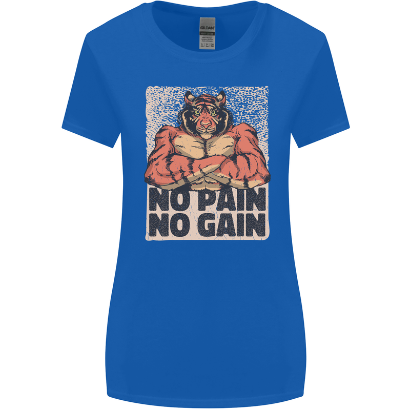 Gym Tiger No Pain No Gain Training Top Womens Wider Cut T-Shirt Royal Blue