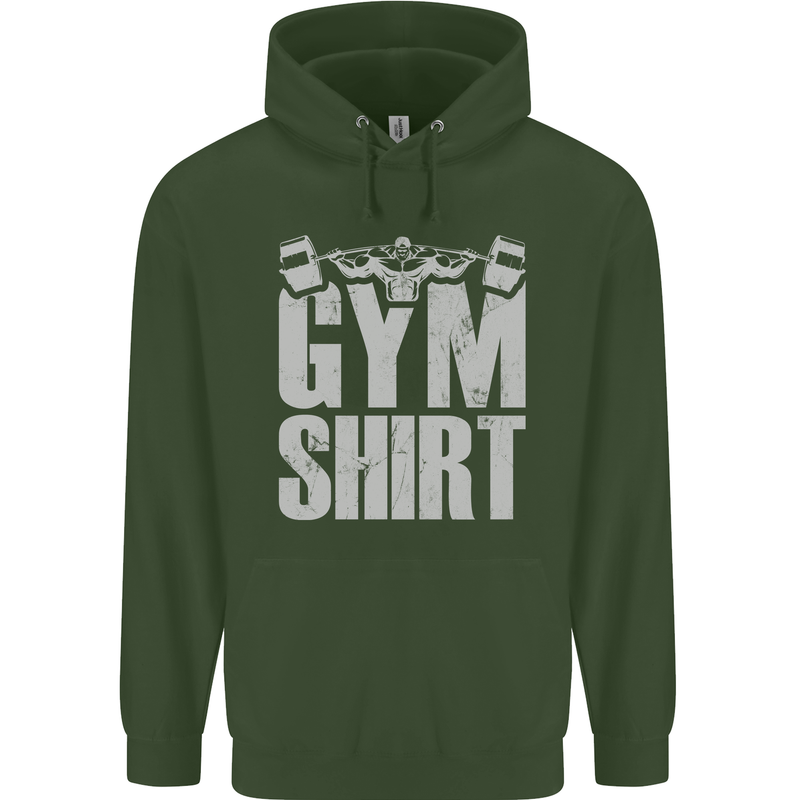 Gym Training Top Bodybuilding Weightlifting Childrens Kids Hoodie Forest Green