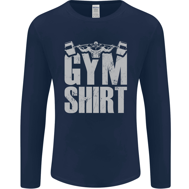 Gym Training Top Bodybuilding Weightlifting Mens Long Sleeve T-Shirt Navy Blue
