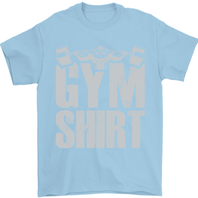 Gym Training Top Bodybuilding Weightlifting Mens T-Shirt Cotton Gildan Light Blue