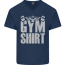 Gym Training Top Bodybuilding Weightlifting Mens V-Neck Cotton T-Shirt Navy Blue