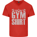 Gym Training Top Bodybuilding Weightlifting Mens V-Neck Cotton T-Shirt Red