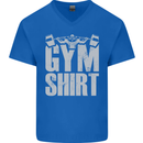 Gym Training Top Bodybuilding Weightlifting Mens V-Neck Cotton T-Shirt Royal Blue